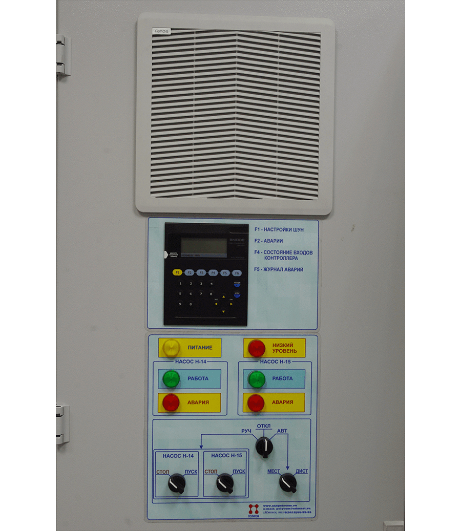 Шкаф управления двумя насосами ШУН 2-0220-ххЧ-К1-IP54. Передняя панель.