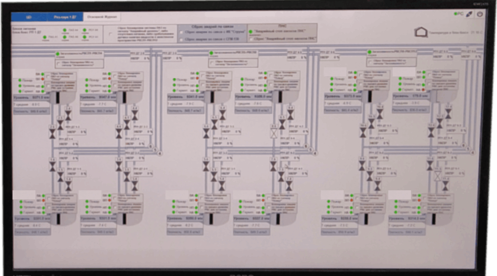Автоматизированная система управления резервуарным парком. Пример экранной формы.